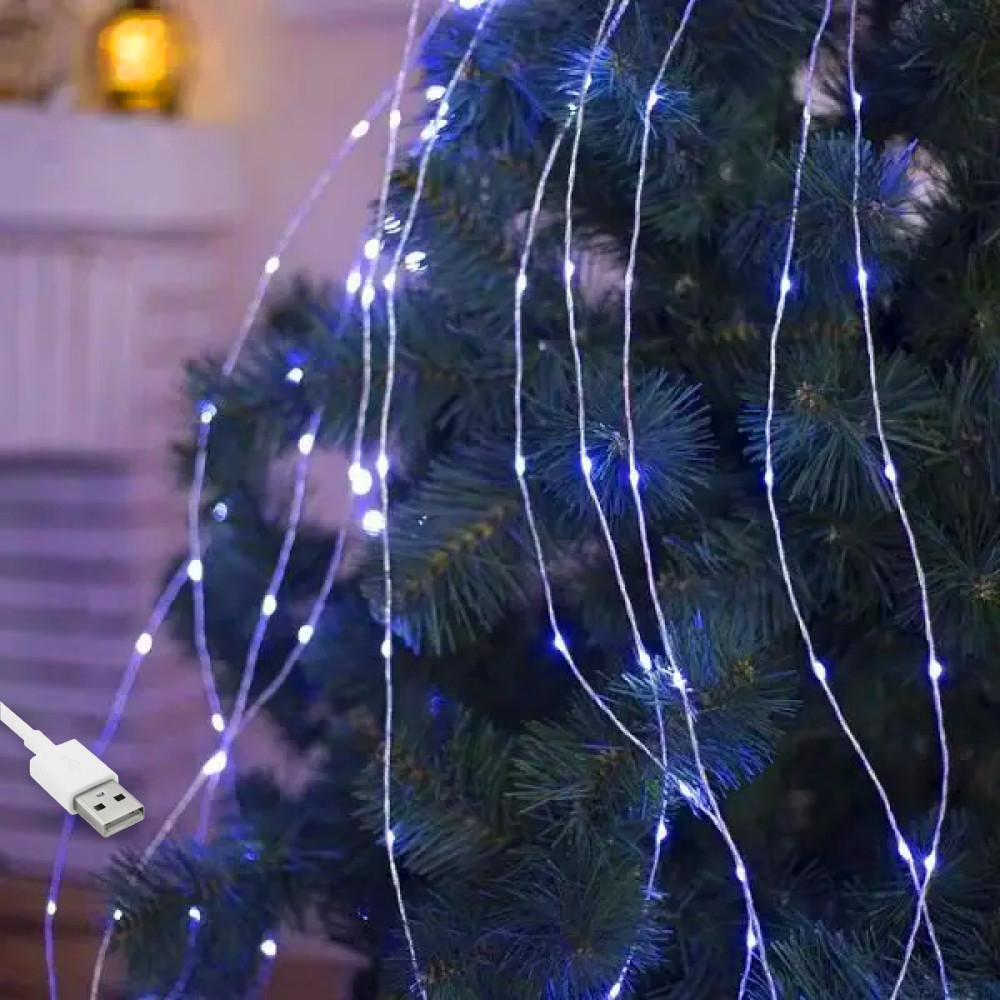 Гірлянда роса Кінський хвіст, 10 ниток по 2,4м, 240 LED, від USB, 8 режимів