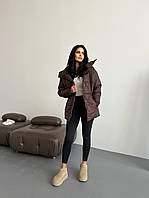 Женская курточка в стиле оверсайз, на кулиске, без капюшона 42/44, Шоколад