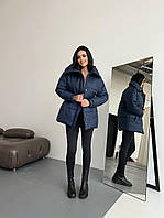Женская курточка в стиле оверсайз, на кулиске, без капюшона 42/44, Темно-синий