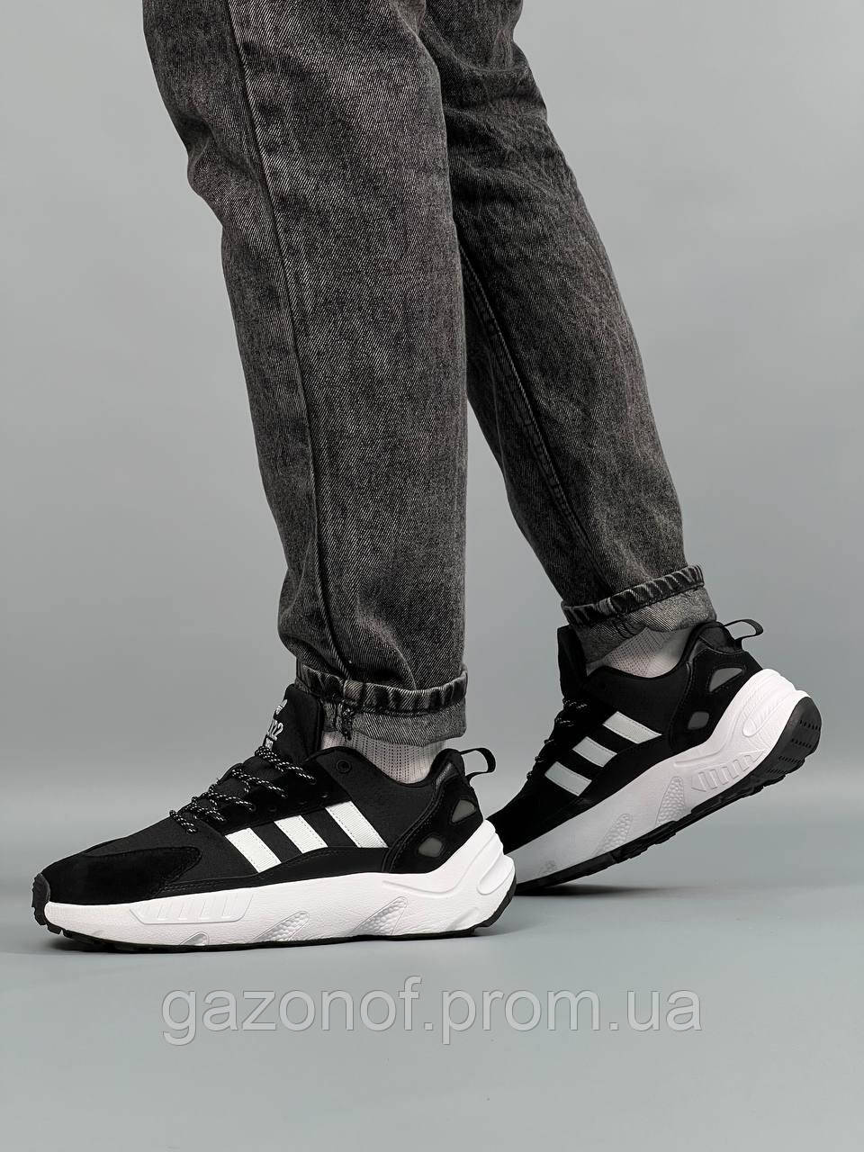 Мужские кроссовки Adidas ZX 22 Boost Black White натуральная замша ...
