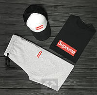Летний набор кепка футболка и шорты для мужчин (Суприм) Supreme, Турецкий хлопок
