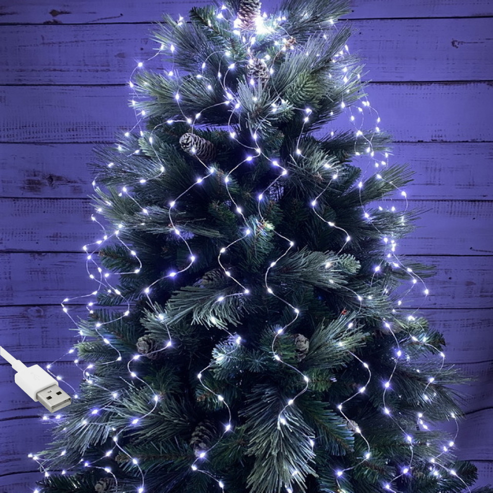 Гірлянда роса Кінський хвіст, 10 ниток по 3м, 300 LED, від USB, 8 режимів