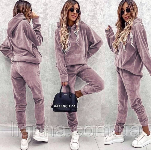 Тёплый женский велюровый костюм: кофта худи и штаны 42-44 46-48 50-52 ...