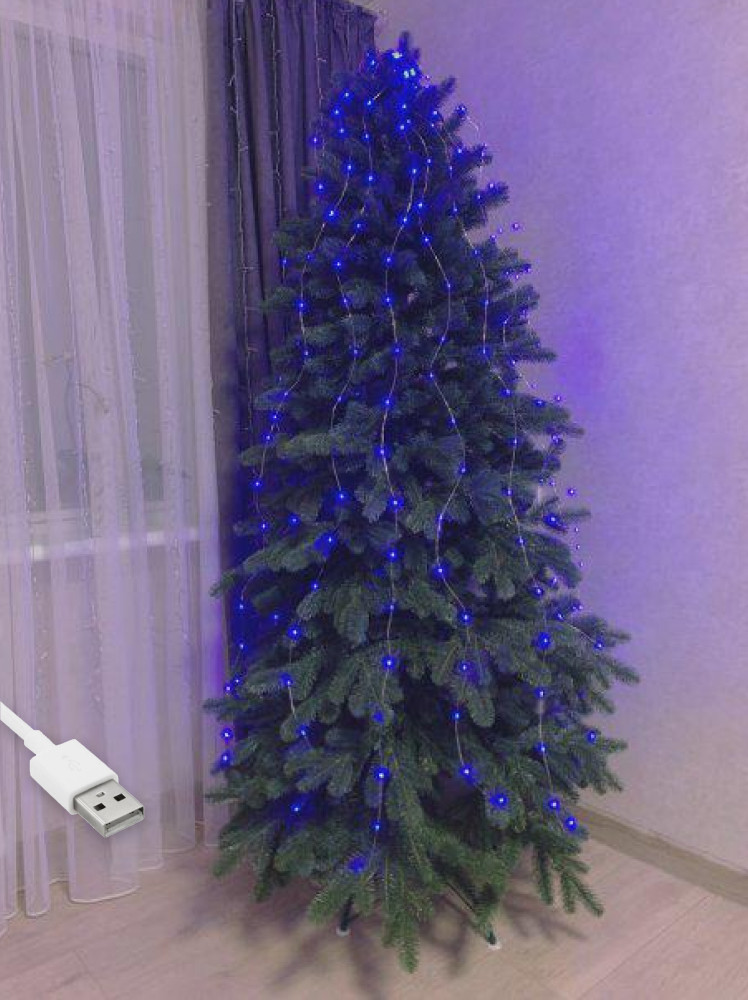 Гірлянда роса Кінський хвіст, 10 ниток по 3м, 300 LED, від USB, 8 режимів