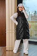Черная длинная женская теплая жилетка на силиконе с 42 по 60 размер
