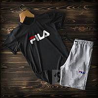 Чоловічий комплект футболка + шорти Fila чорного і сірого кольору (люкс) S