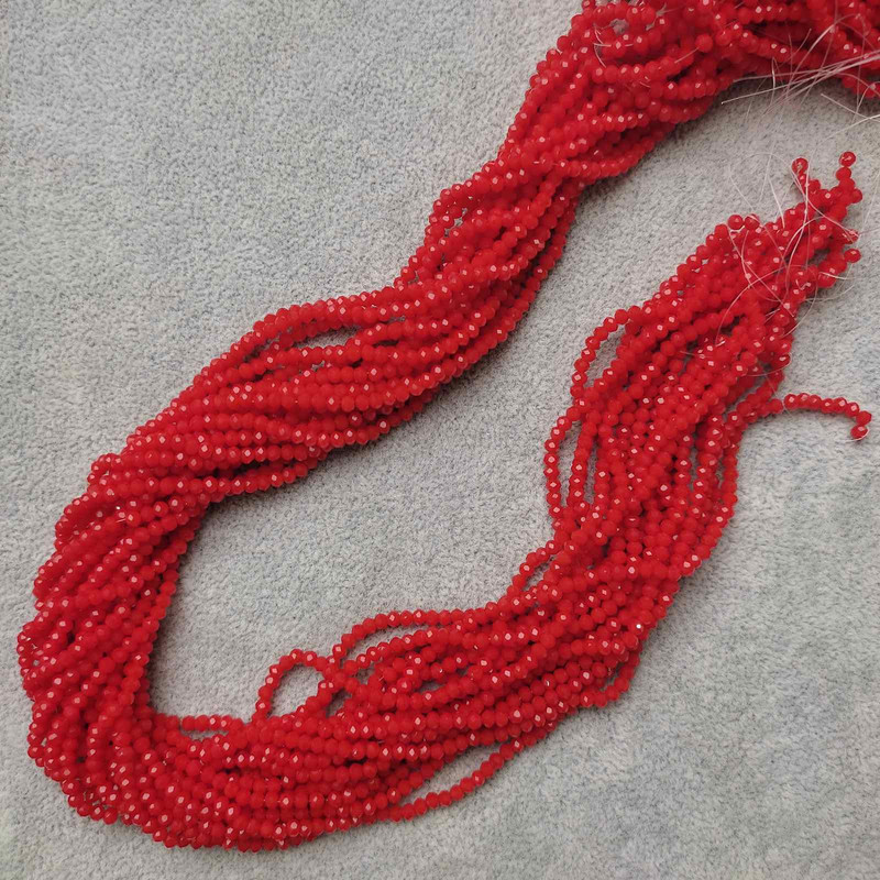 Намистини Чеський Кришталь червоний гранований рондель d-3х2,5мм+- L-39мм+- на волосіні купити біжутерію оптом в інтернеті