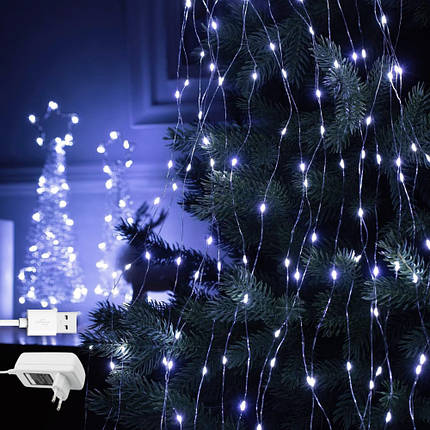 Гірлянда роса Кінський хвіст, 10 ниток по 5м, 500 LED, від USB та мережі 220В, статичний режим, IP44, фото 1
