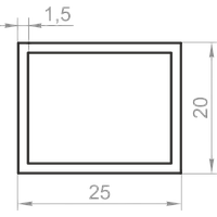 Алюминиевая труба прямоугольная 25x20x1,5 анодированная