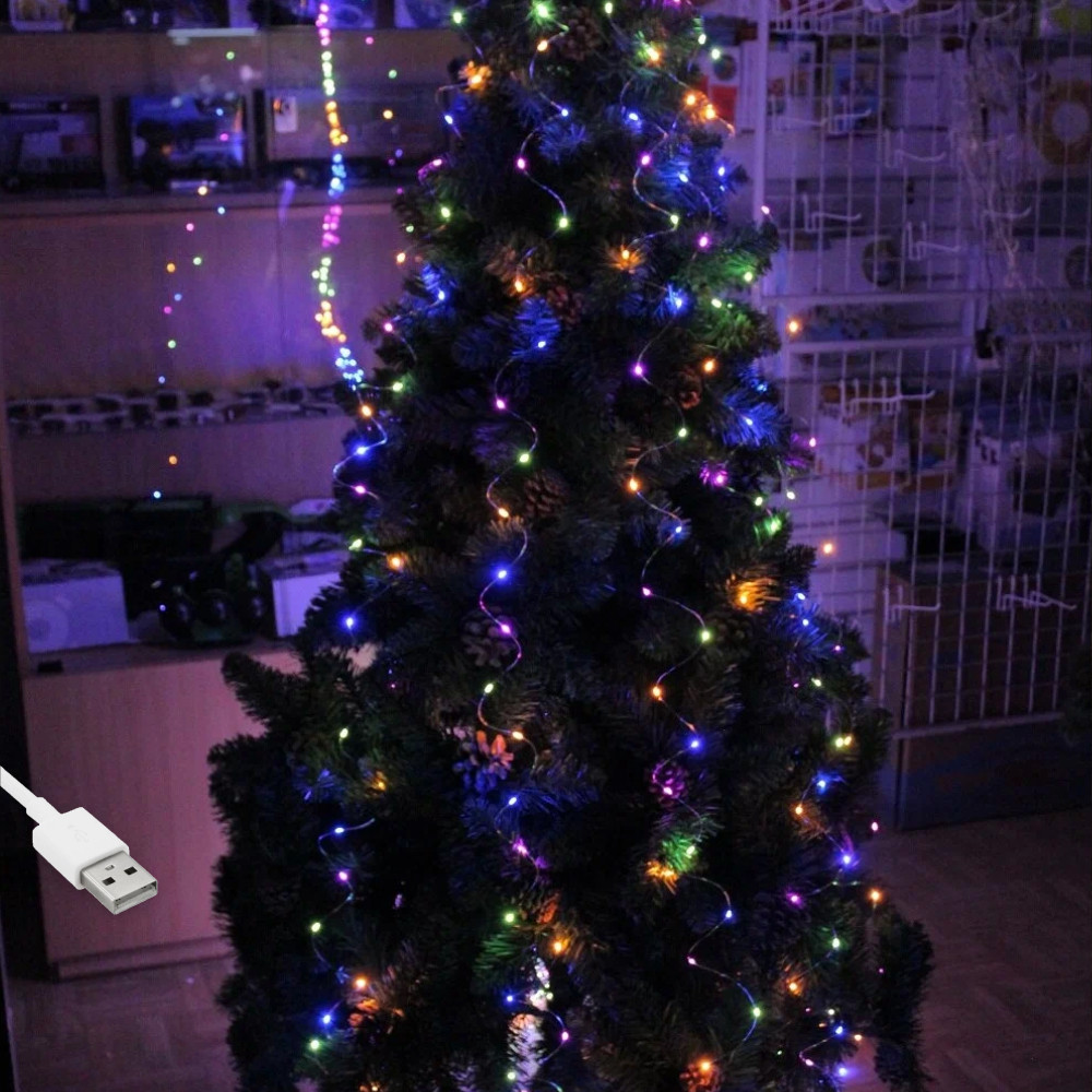 Гірлянда роса Кінський хвіст, 10 ниток по 5м, 500 LED, від USB, 8 режимів