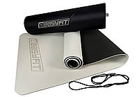 Коврик для йоги и фитнеса EasyFit TPE+TC 6 мм двухслойный + Чехол серый с черным