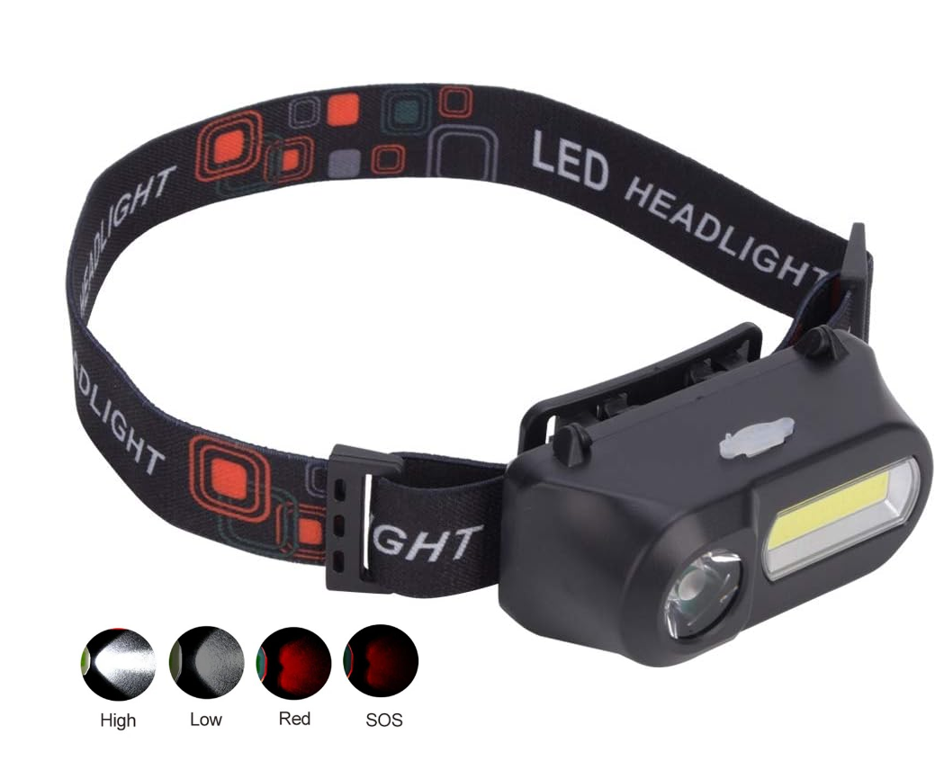 Ліхтар налобний Bailong BL-1804 (Червоний + Білий) / 8920 / Ак.18650/LED+COB / MicroUSB / 2 кнопки