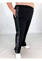 Брюки женские с кожаными лампасами высокая посадка "Бони 2" (размеры 70-72: 74-76) Штаны черные батал