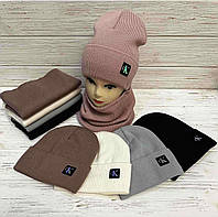 Комплект шапка и снуд женский флис "Кальвин Кляйн" размер универсальный (от 5 комплектов)