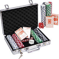 Набор для настольной игры в покер на 200 фишек в удобном чемоданчике и кубиками в упаковке 1 шт