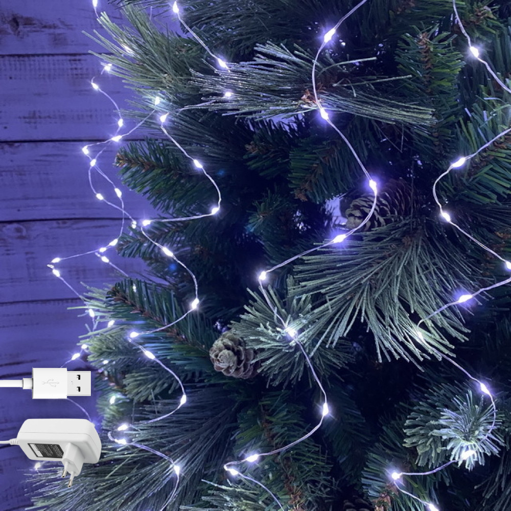 Гірлянда роса Кінський хвіст, 16 ниток по 3м, 480 LED, від USB та мережі 220В, статичний режим, IP44