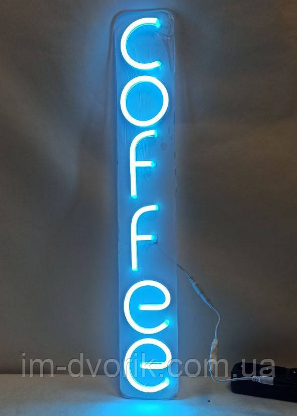 Вивіска Coffee неонова led neon Голубий лід 650х100мм з контролером