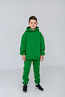 Премиум детский теплый спортивный костюм трехнитка на флисе зеленый для мальчика девочки подростка утепленный