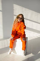 Премиум детский теплый спортивный костюм трехнитка на флисе оранж для мальчика девочки подростка утепленный