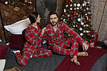 Парна піжама фланелева тепла для дому та сну комплектом (для двох) в клітку червона. Фото наживо, фото 10