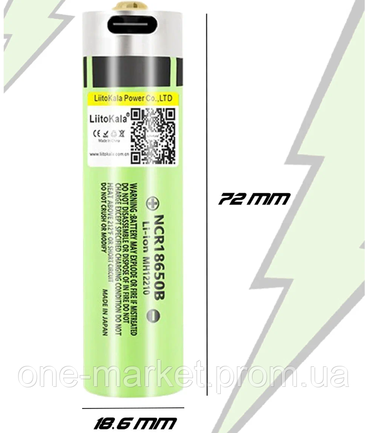 Аккумулятор Liitokala NCR18650B 3400 mAh Li-ion 3.7В с зарядкой от Type-C функция PowerBank - фото 4 - id-p2045730078