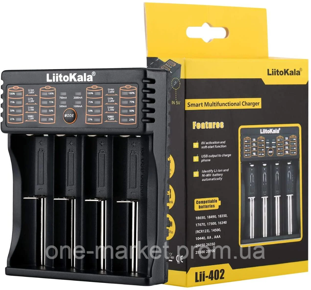 LiitoKala Lii-402 зарядное устройство для 18650 АА ААА с функцией Повербанк 4 слота - фото 1 - id-p2045730080