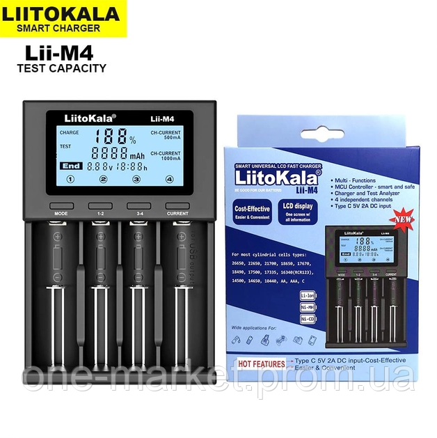 LiitoKala Lii-M4 Зарядное устройство для Li-Ion Ni-Mh Ni-Cd Power Bank Type-C Тест ёмкости - фото 1 - id-p2045730082