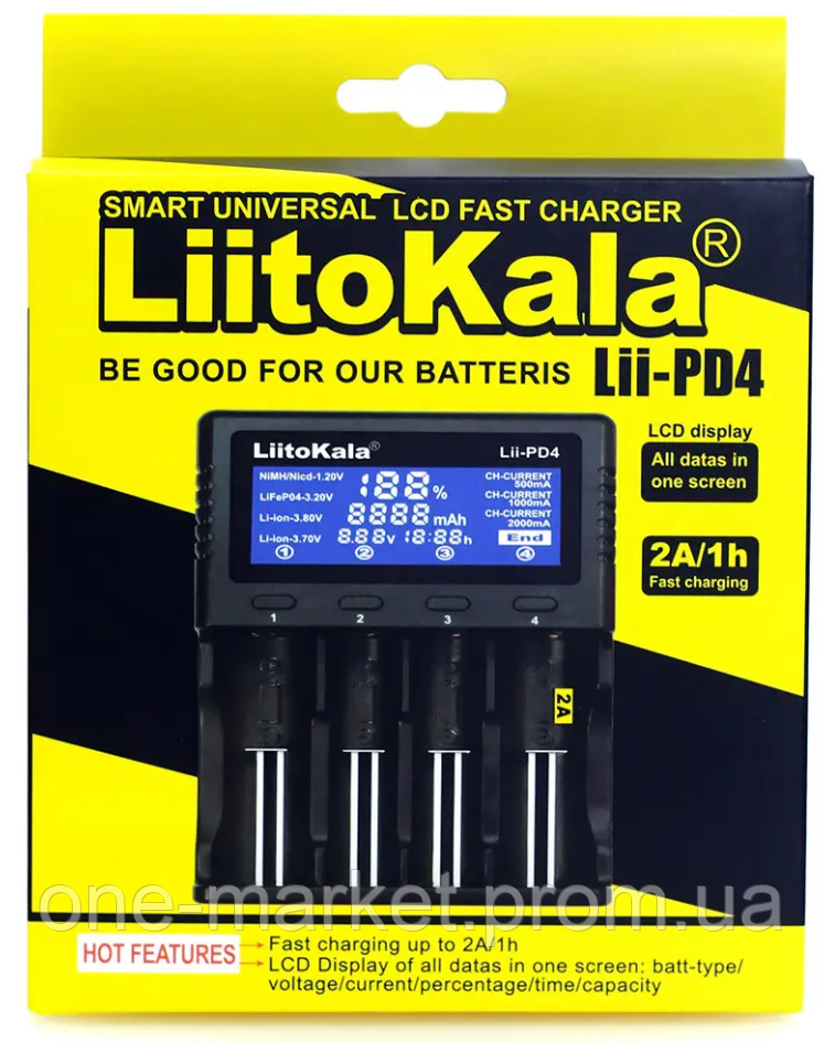LiitoKala Lii-PD4 Универсальное зарядное устройство для Li-Ion LiFePO4 NiCd/NiMH С дисплеем - фото 4 - id-p2045730083