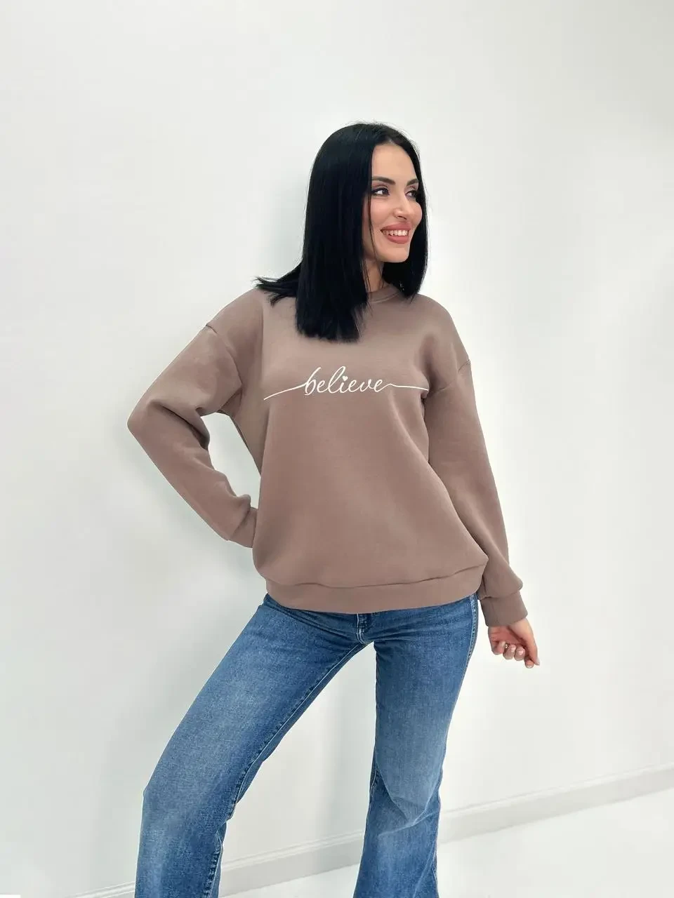 Теплий жіночий свіншот на флісі вільного крою