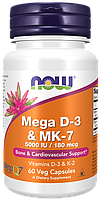 Now foods mega D-3 MK-7 60 капсул, витамин Д 5000, витамин К 180 мкг, мега д-3 мк-7