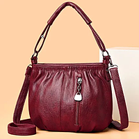 Женская сумка через плечо, вместительная винтажная сумка с регулируемым ремешком бордовая 22см×14см× 8см