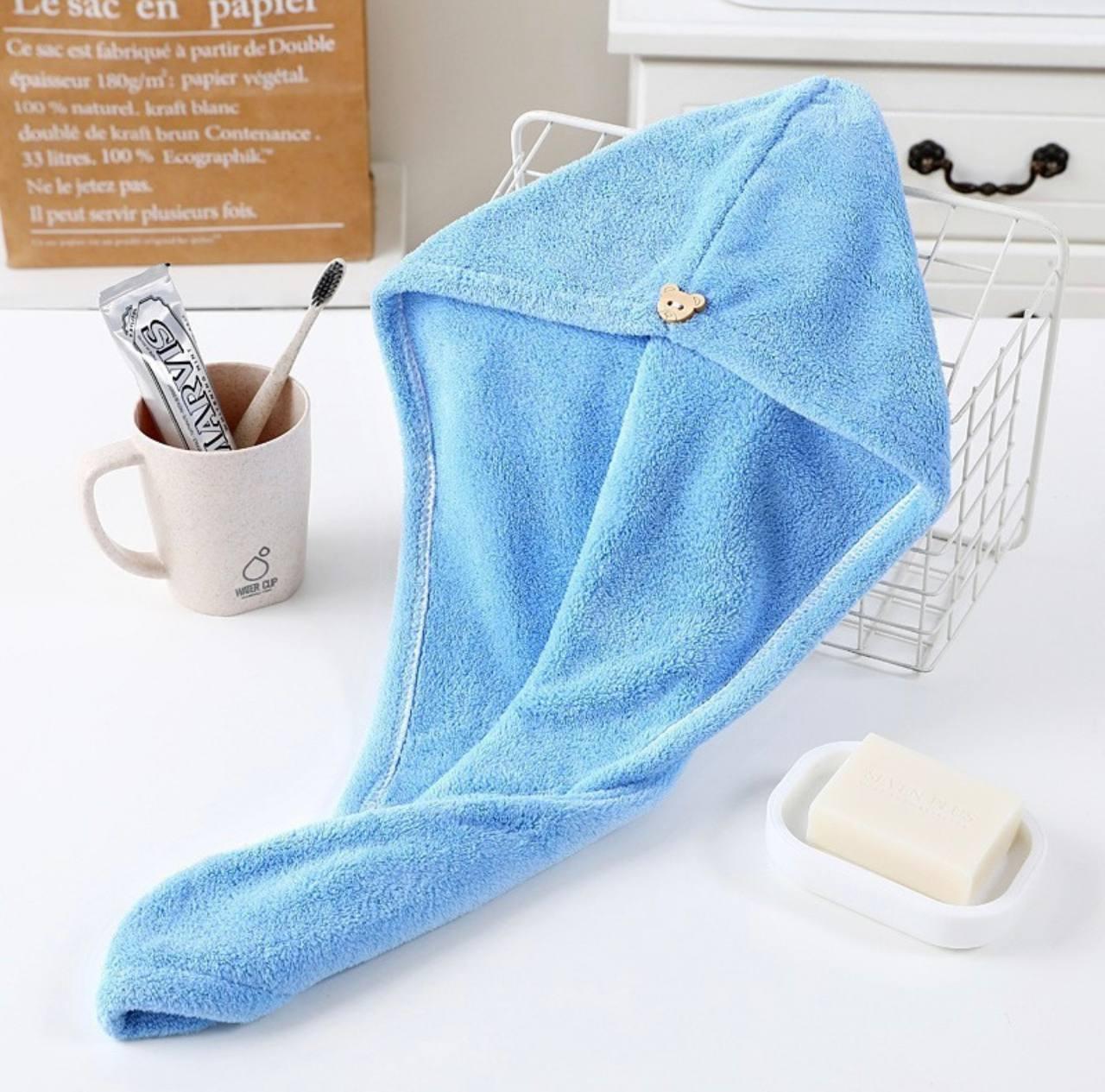 Рушник-тюрбан, чалма для сушки волосся з мікрофібри одинарний. Блакитний, фото 1