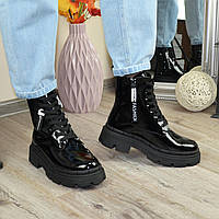 Ботинки черные лаковые женские на шнуровке. 40 размер