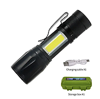 Ліхтарик ручний акумуляторний LED + COB, 3 режими роботи, маленький, кишеньковий, бічне світло, перезаряджуваний