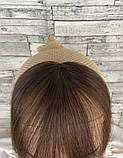 Челка накладна світло-коричнева пряма з імітацією росту волосся на шпильці з натурального волосся, фото 3