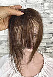 Челка накладна світло-коричнева пряма з імітацією росту волосся на шпильці з натурального волосся, фото 2