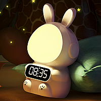 Детские часы с будильником и USB, Кролик Rabbit clock, Белые / Настольные часы-ночник / Детский будильник