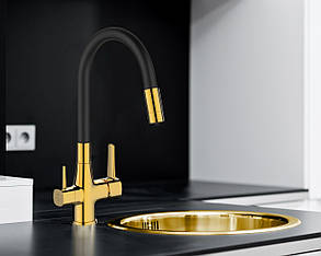 Кухонний змішувач з вугільним фільтром для води чорний/золото Invena GLAMOUR BZ-02-F09