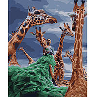 Картина Рисование по номерам Животные 40х50 см Картины по цифрам на холсте Девушка среди жирафов Strateg HH015