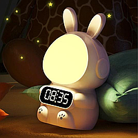 Ночник часы с будильником, таймером, и USB, Кролик Rabbit clock / Детские настольные светодиодные часы