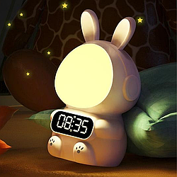 Нічник годинник з будильником, таймером, і USB, Кролик Rabbit clock, Білий / Дитячий настільний світлодіодний годинник