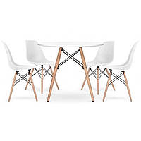 Комплект кухонной мебели в скандинавском стиле Bonro круглый стол и четыре кресла для кухни в гостинную белый