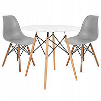 Комплект кухонной мебели в скандинавском стиле JUMI Scandinavian-2 круглый стол и два кресла обеденный Серый