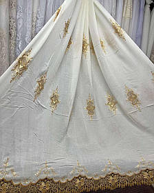 Тюль льон заввишки 2,8 м. біла з золотою вишивкою