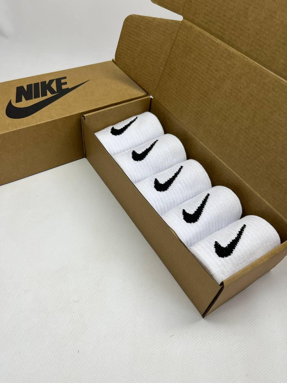 Махрові високі чоловічі термо по сліду в крафт боксі Nike - Білі в коробці 5 пар шкарпеток