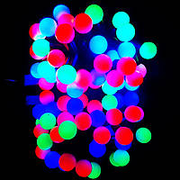 Гирлянда Шарики разноцветные матовые уличные 40 ламп, черный провод, работает от сети (100)