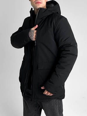 Куртка зимова чоловіча чорна парка з капюшоном утеплена екопух
