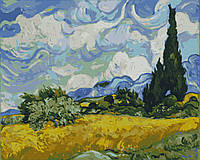 Картина по номерам Поле с зелёной пшеницей и кипарисом. Винсент Ван Гог Размер 40х50 см