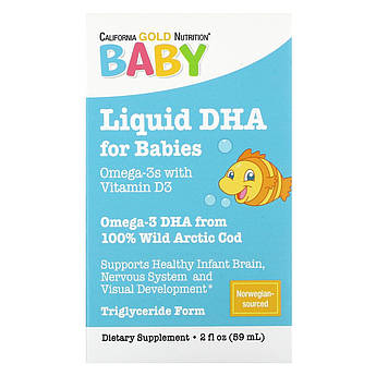 California Gold Nutrition, ДГК для дітей, Омега-3 і вітамін Д3, Baby's DHA, 59 мл