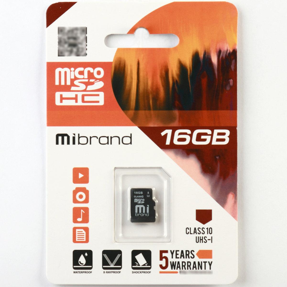 Карта пам'яті 16Gb MicroSDHC (UHS-1) Mibrand class 10 | МікроСД карта на 16 Гб